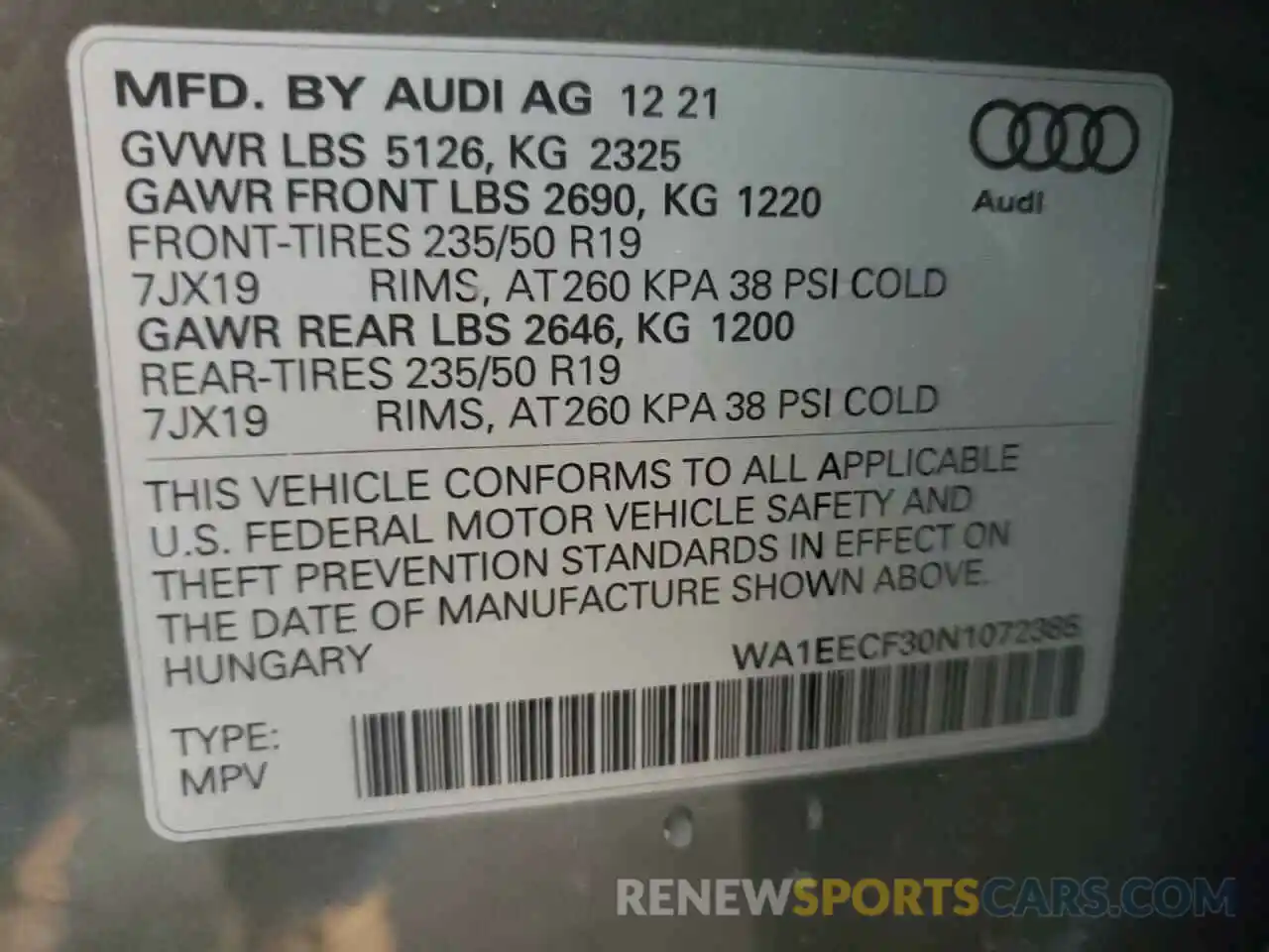 10 Photograph of a damaged car WA1EECF30N1072385 AUDI Q3 2022