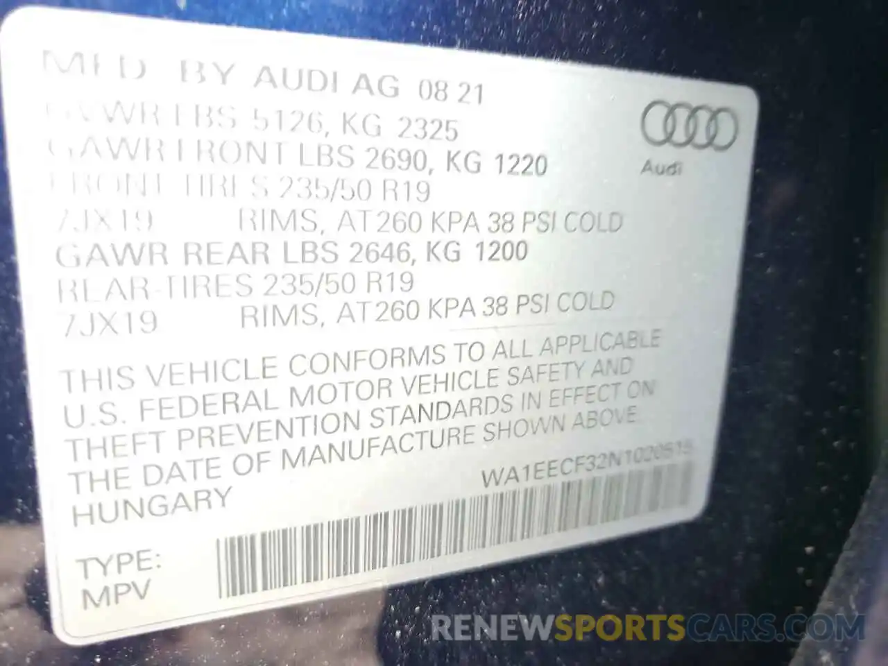 10 Photograph of a damaged car WA1EECF32N1020515 AUDI Q3 2022