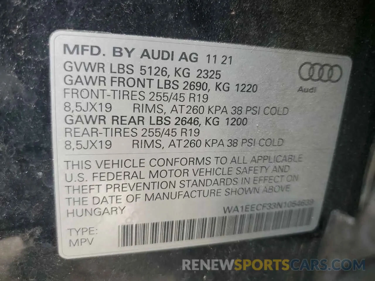 13 Photograph of a damaged car WA1EECF33N1054639 AUDI Q3 2022