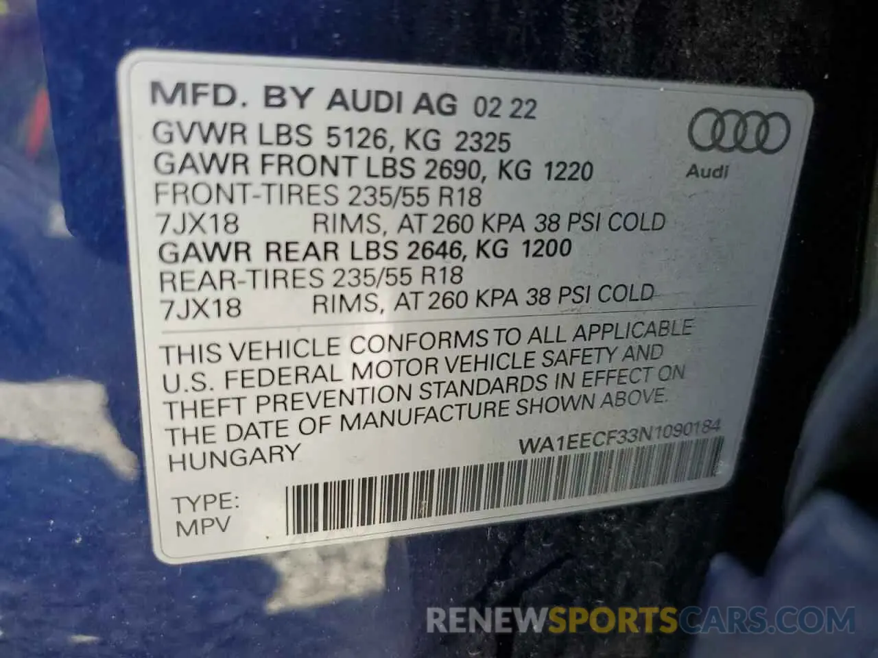 14 Photograph of a damaged car WA1EECF33N1090184 AUDI Q3 2022