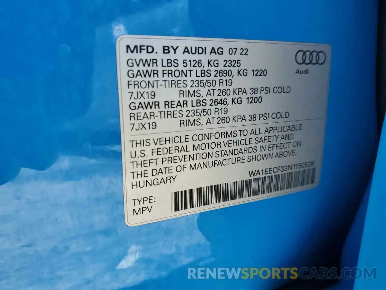 14 Photograph of a damaged car WA1EECF33N1150528 AUDI Q3 2022