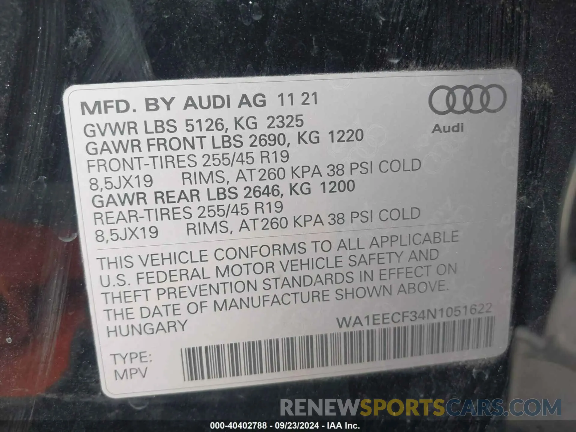 9 Photograph of a damaged car WA1EECF34N1051622 AUDI Q3 2022