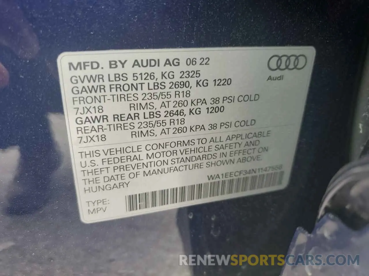 12 Photograph of a damaged car WA1EECF34N1147556 AUDI Q3 2022
