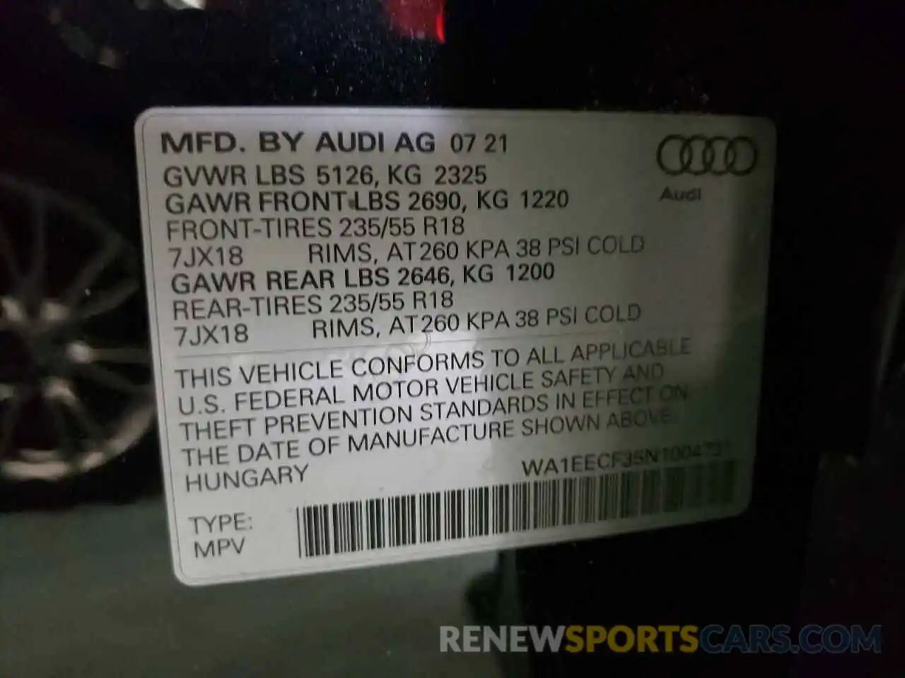 10 Photograph of a damaged car WA1EECF35N1004731 AUDI Q3 2022