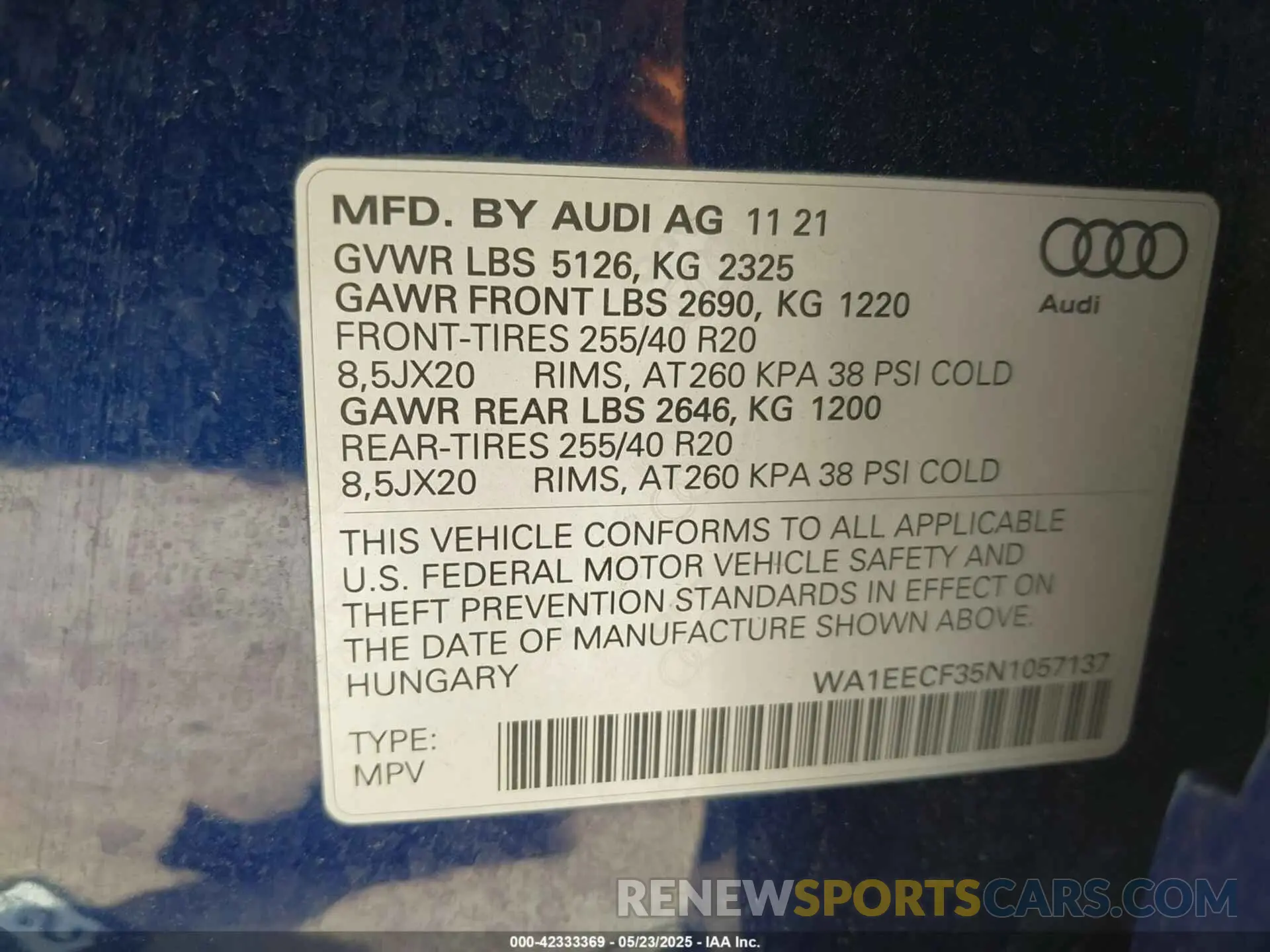 9 Photograph of a damaged car WA1EECF35N1057137 AUDI Q3 2022