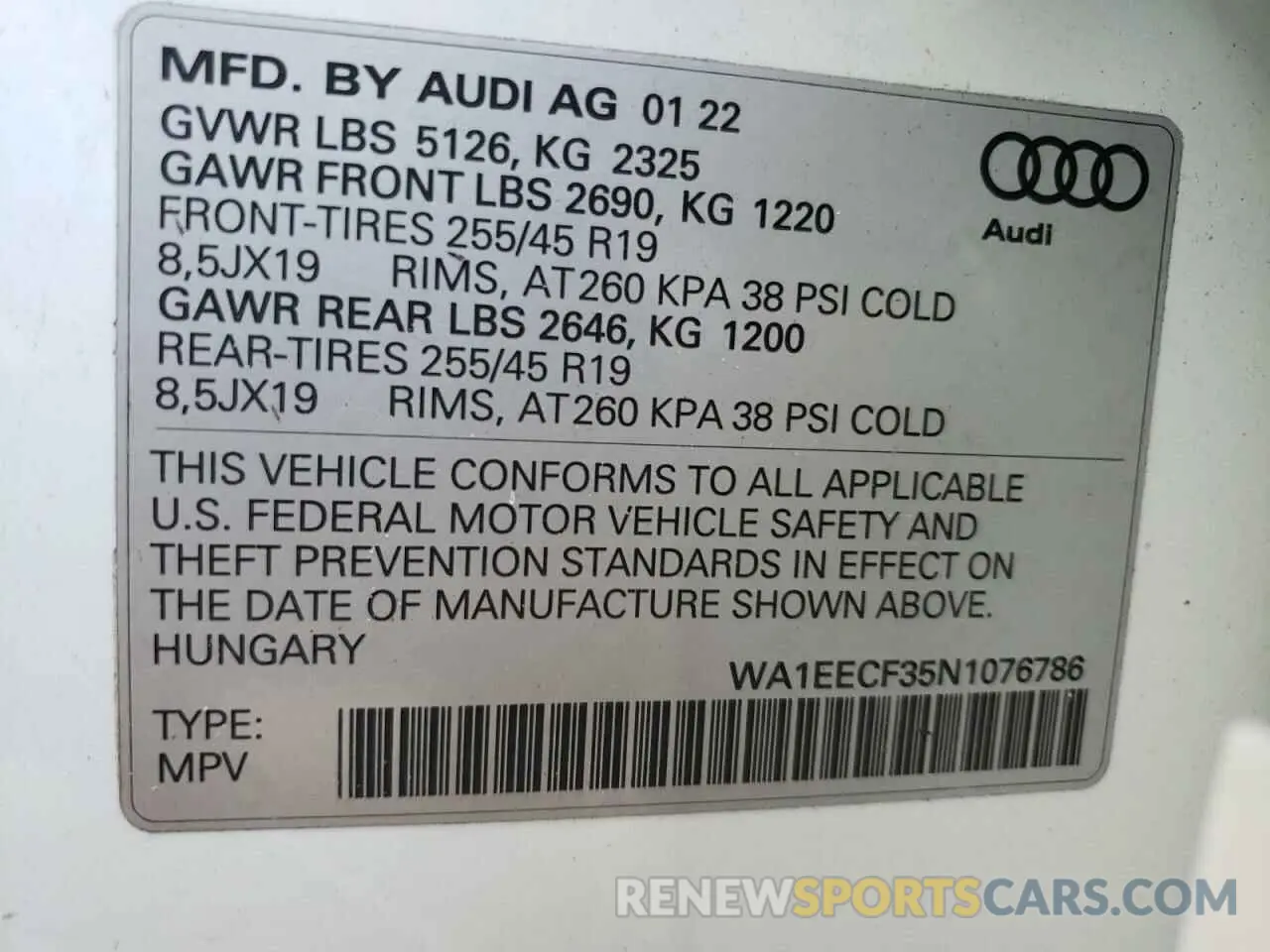 13 Photograph of a damaged car WA1EECF35N1076786 AUDI Q3 2022