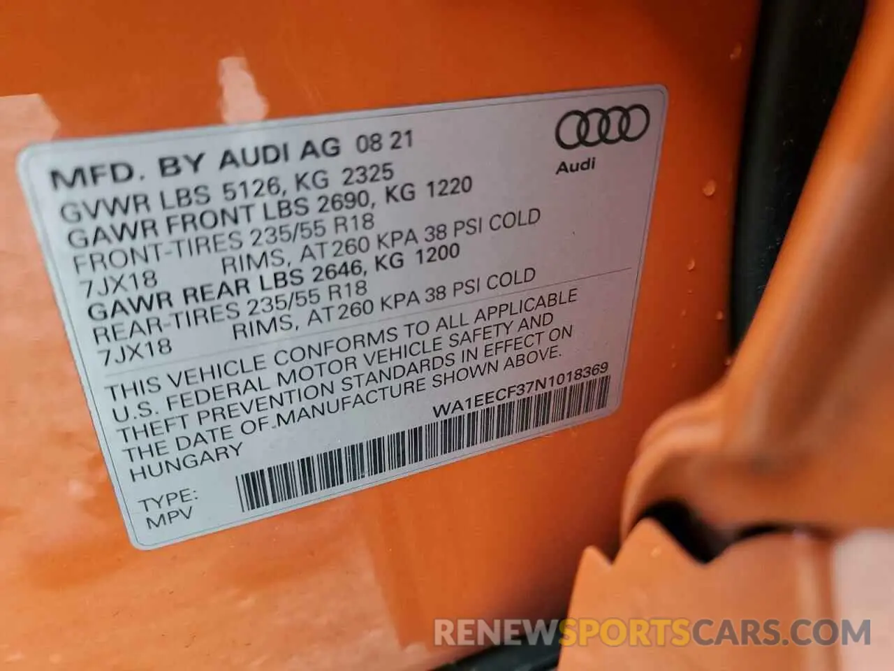 13 Photograph of a damaged car WA1EECF37N1018369 AUDI Q3 2022