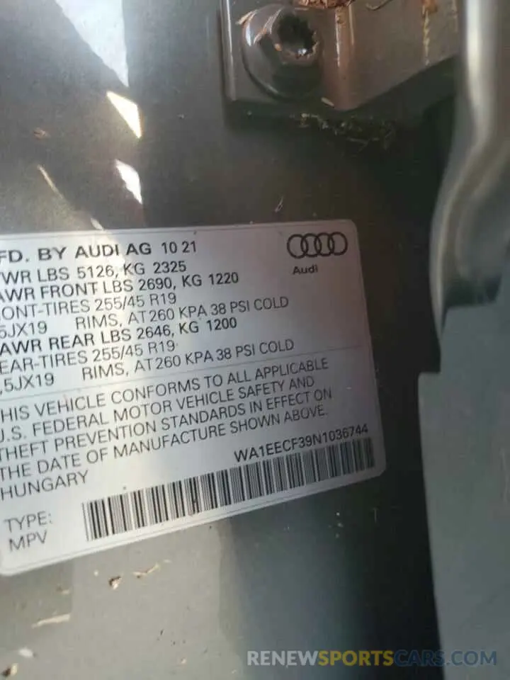 14 Photograph of a damaged car WA1EECF39N1036744 AUDI Q3 2022