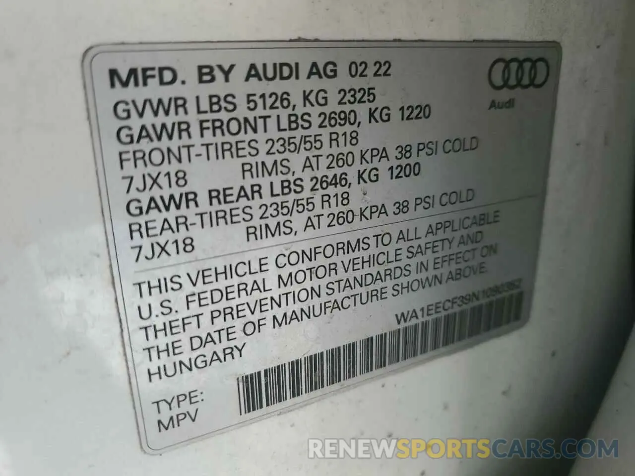 13 Photograph of a damaged car WA1EECF39N1090352 AUDI Q3 2022