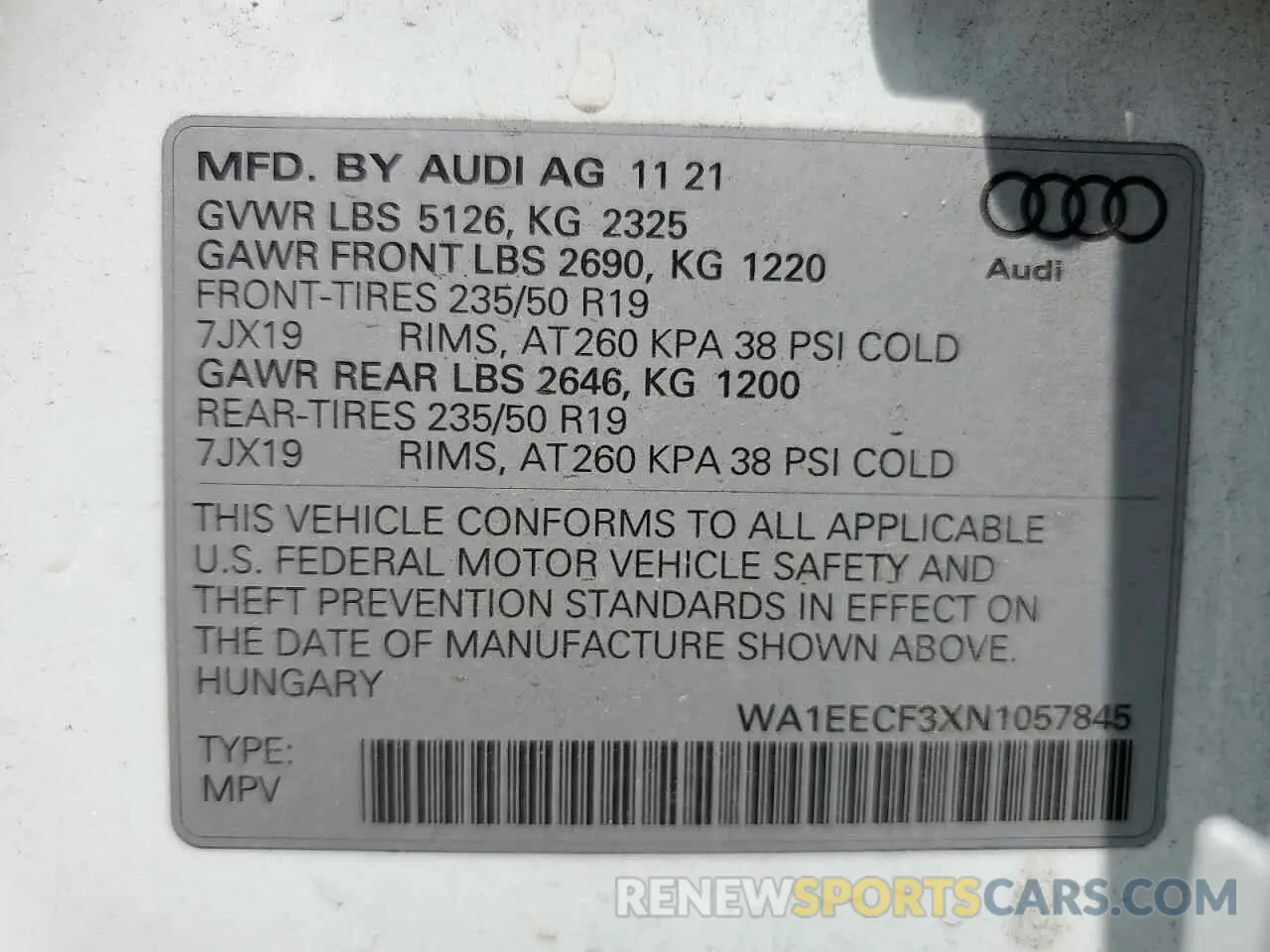 14 Photograph of a damaged car WA1EECF3XN1057845 AUDI Q3 2022