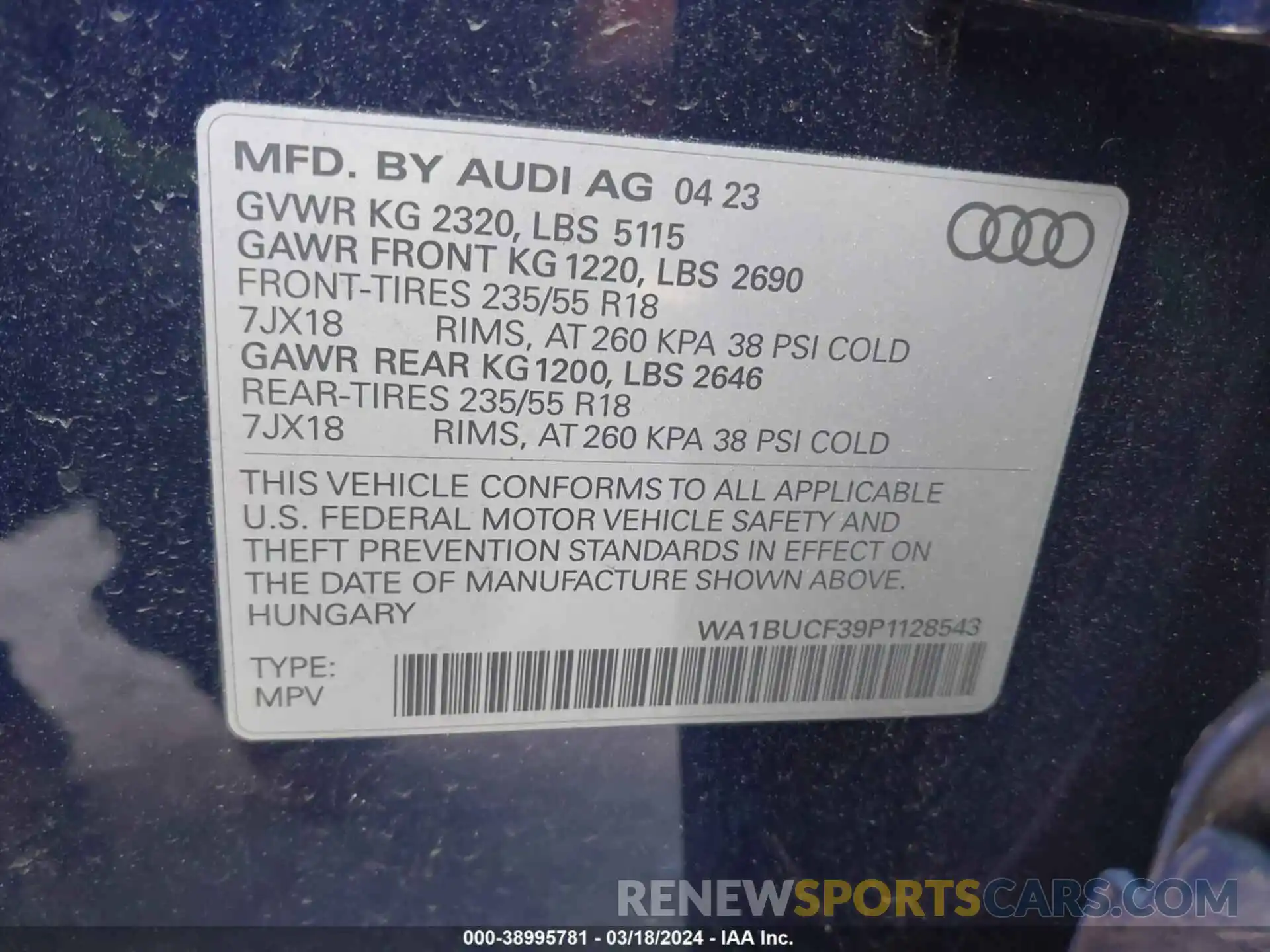 9 Photograph of a damaged car WA1BUCF39P1128543 AUDI Q3 2023