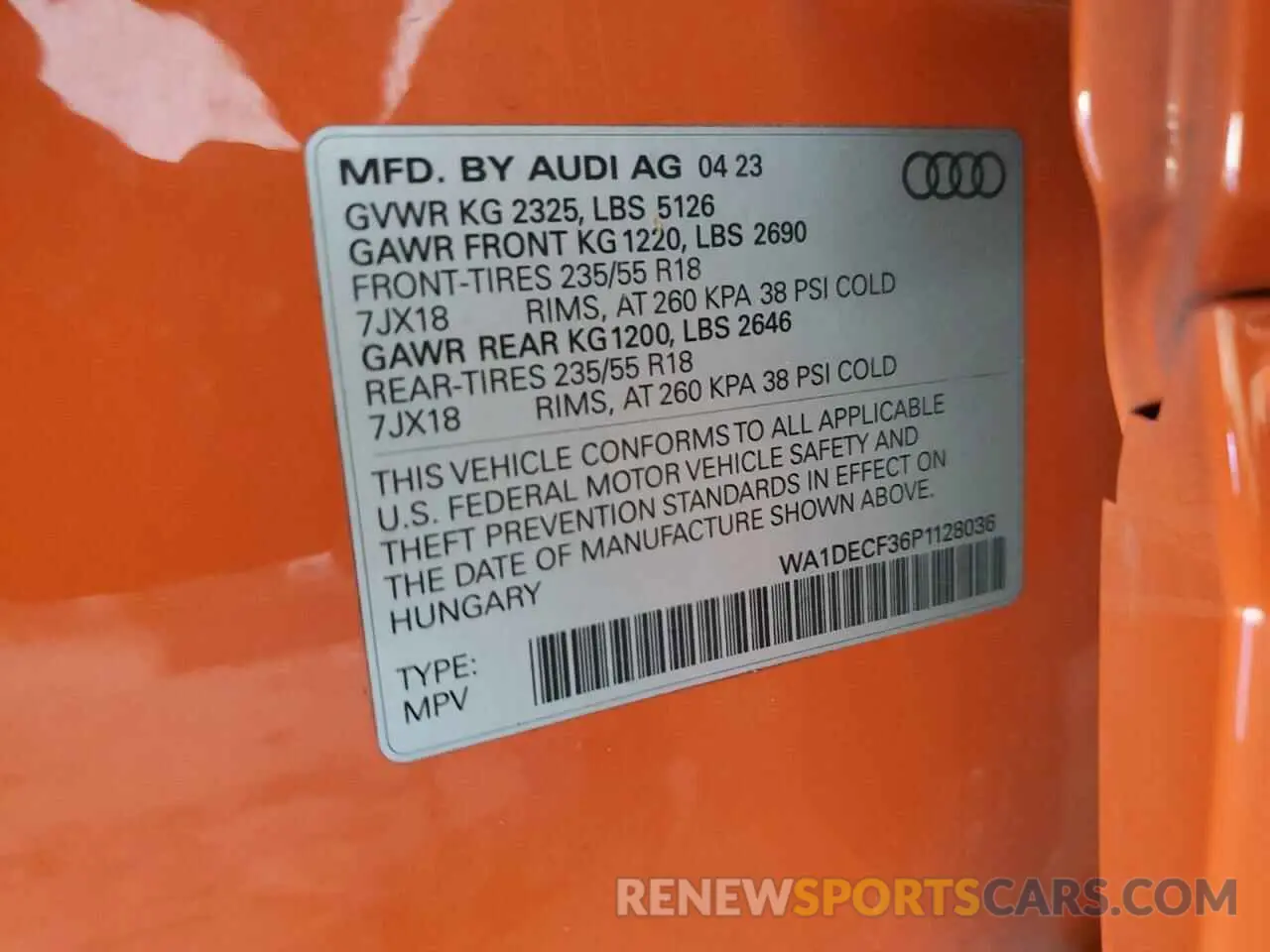 14 Photograph of a damaged car WA1DECF36P1128036 AUDI Q3 2023