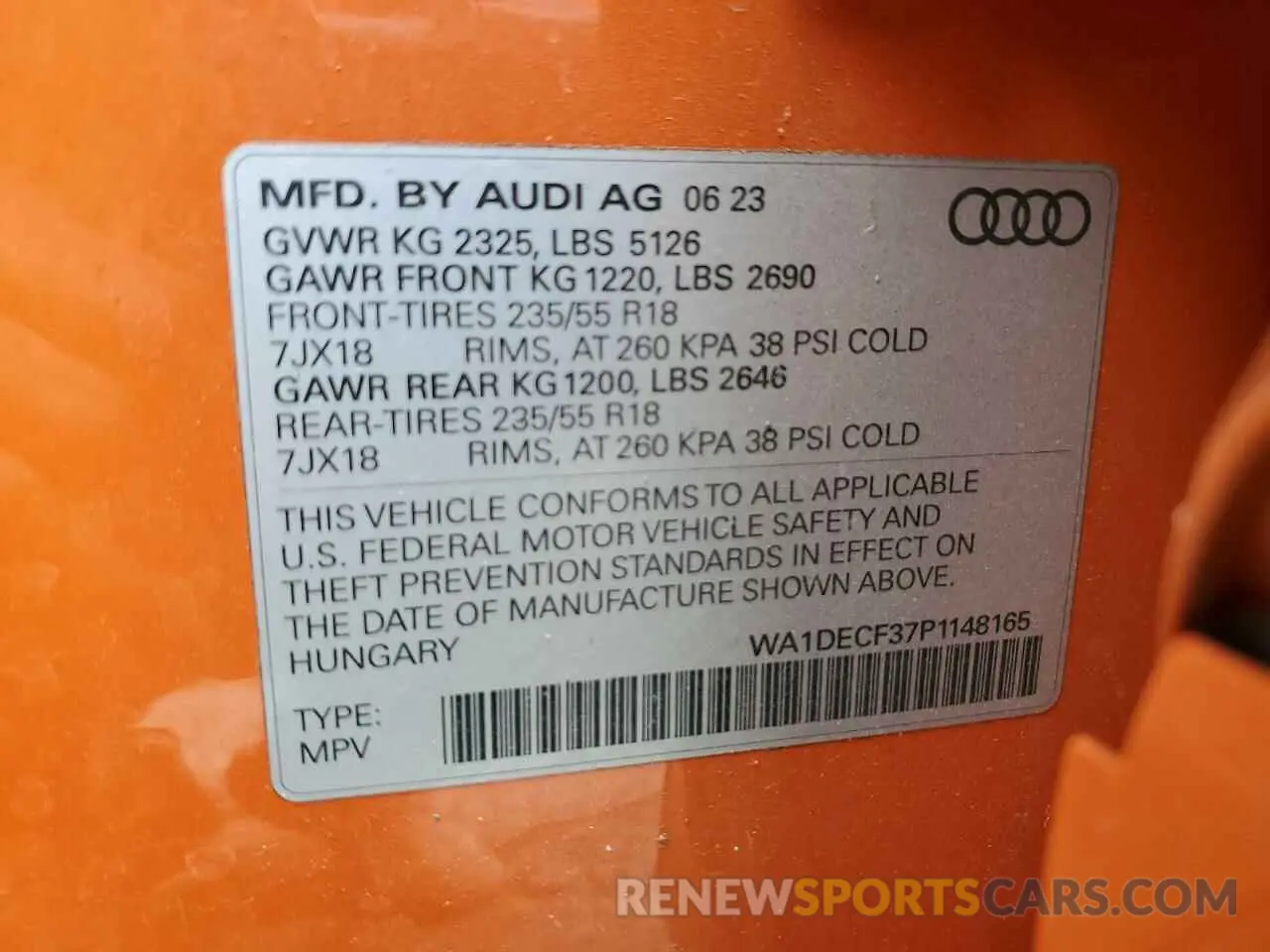 13 Photograph of a damaged car WA1DECF37P1148165 AUDI Q3 2023