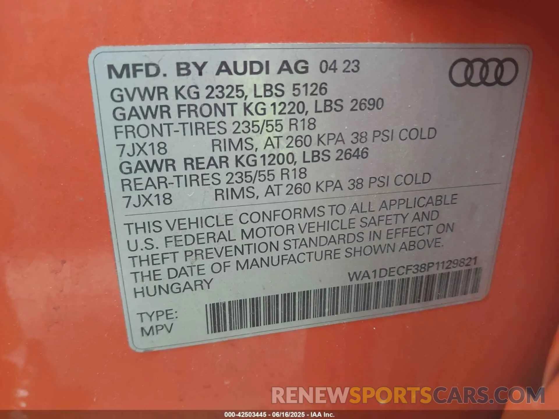 9 Photograph of a damaged car WA1DECF38P1129821 AUDI Q3 2023