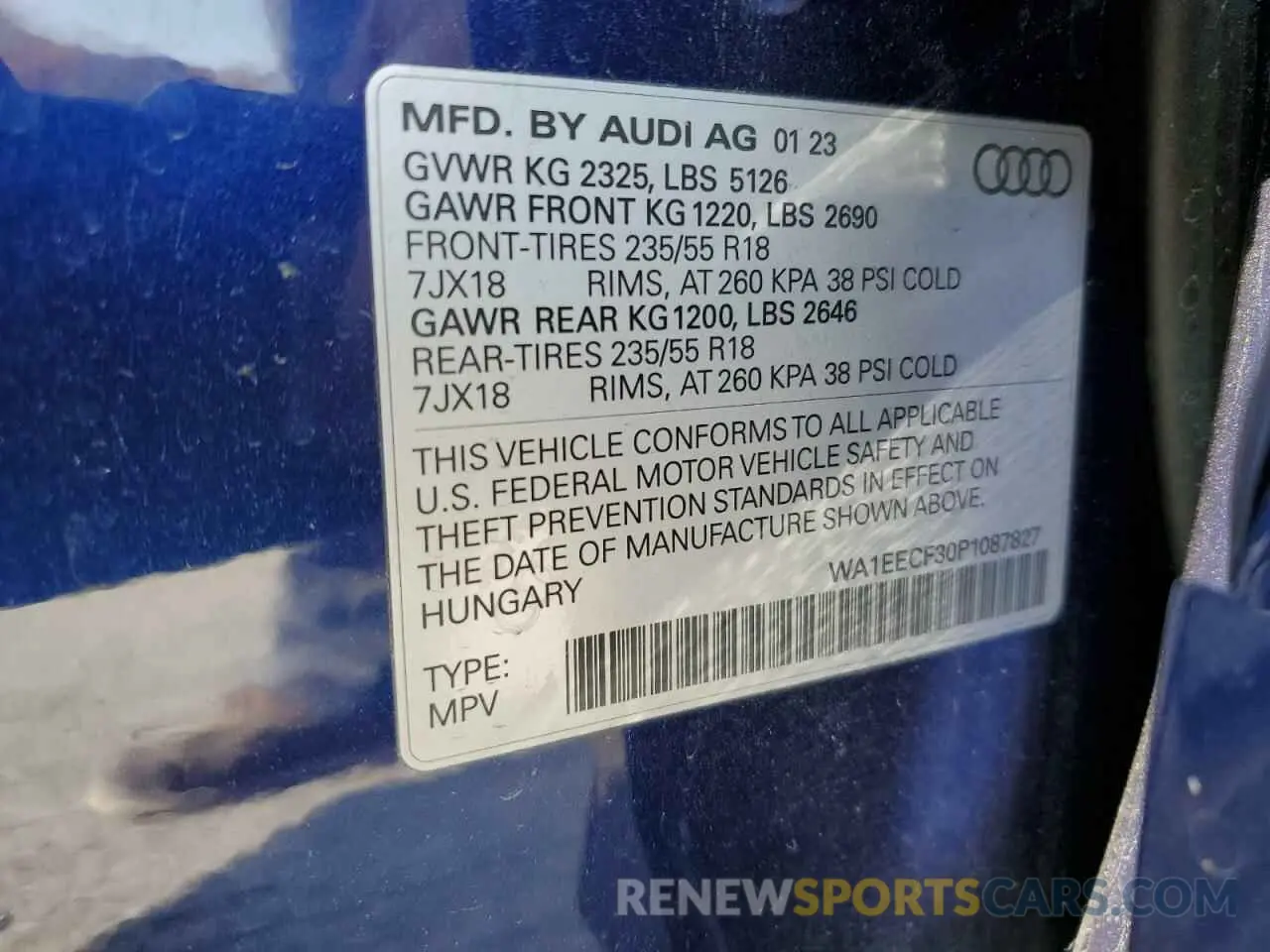 13 Photograph of a damaged car WA1EECF30P1087827 AUDI Q3 2023