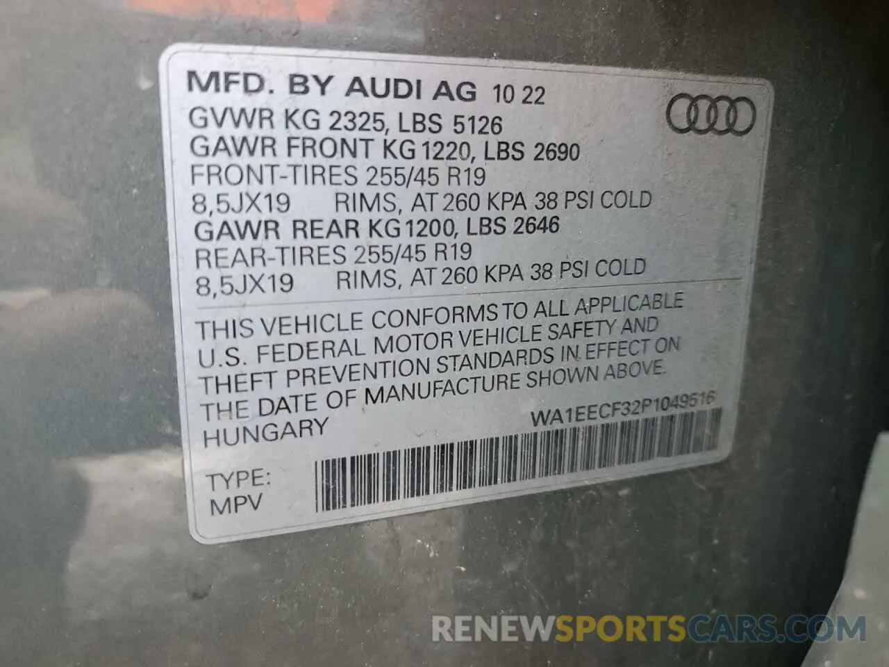 14 Photograph of a damaged car WA1EECF32P1049516 AUDI Q3 2023
