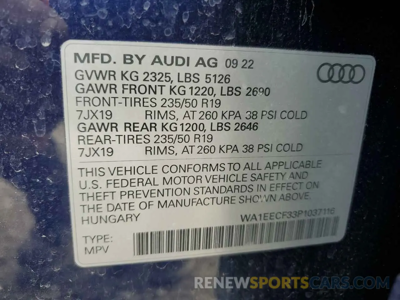 15 Photograph of a damaged car WA1EECF33P1037116 AUDI Q3 2023