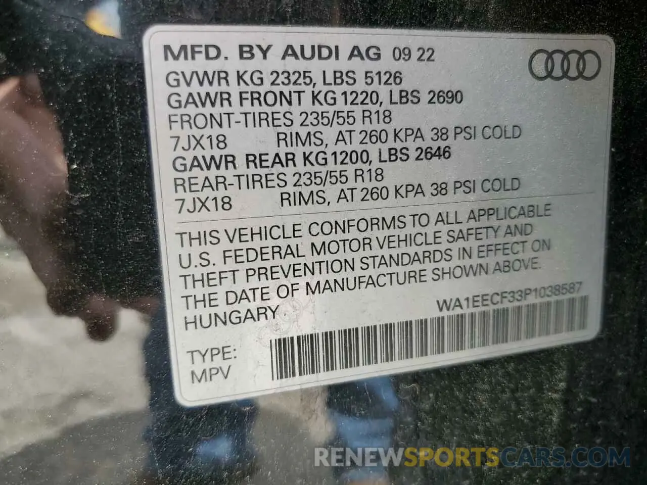 13 Photograph of a damaged car WA1EECF33P1038587 AUDI Q3 2023