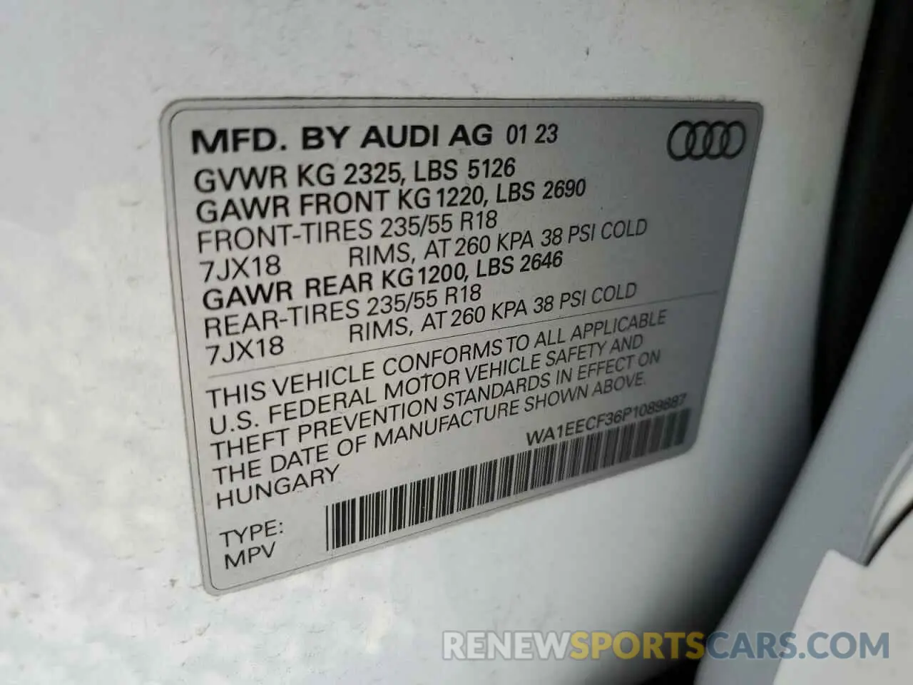 16 Photograph of a damaged car WA1EECF36P1089887 AUDI Q3 2023