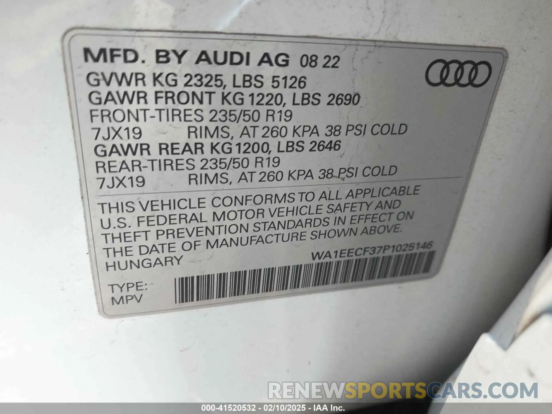 9 Photograph of a damaged car WA1EECF37P1025146 AUDI Q3 2023