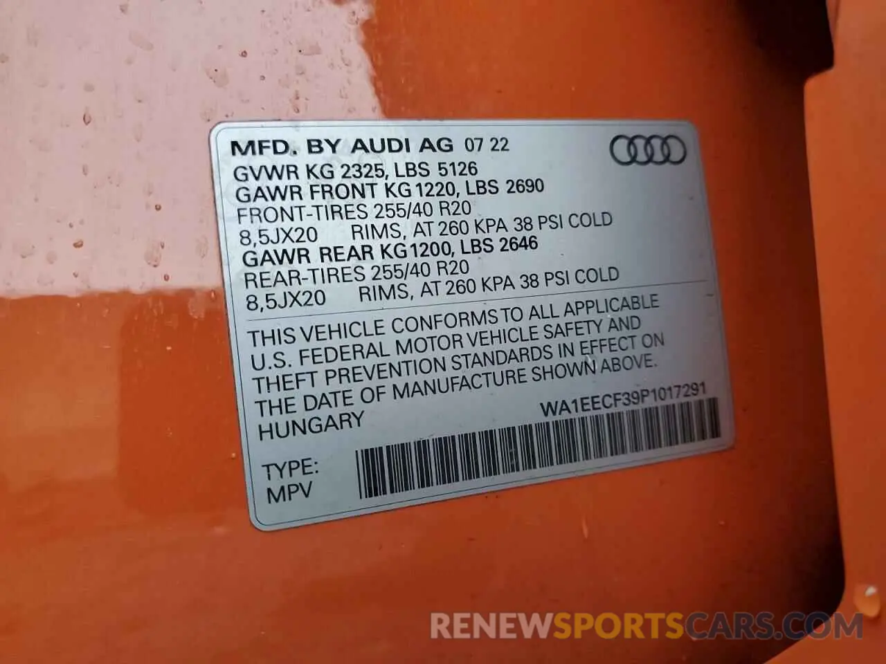 14 Photograph of a damaged car WA1EECF39P1017291 AUDI Q3 2023