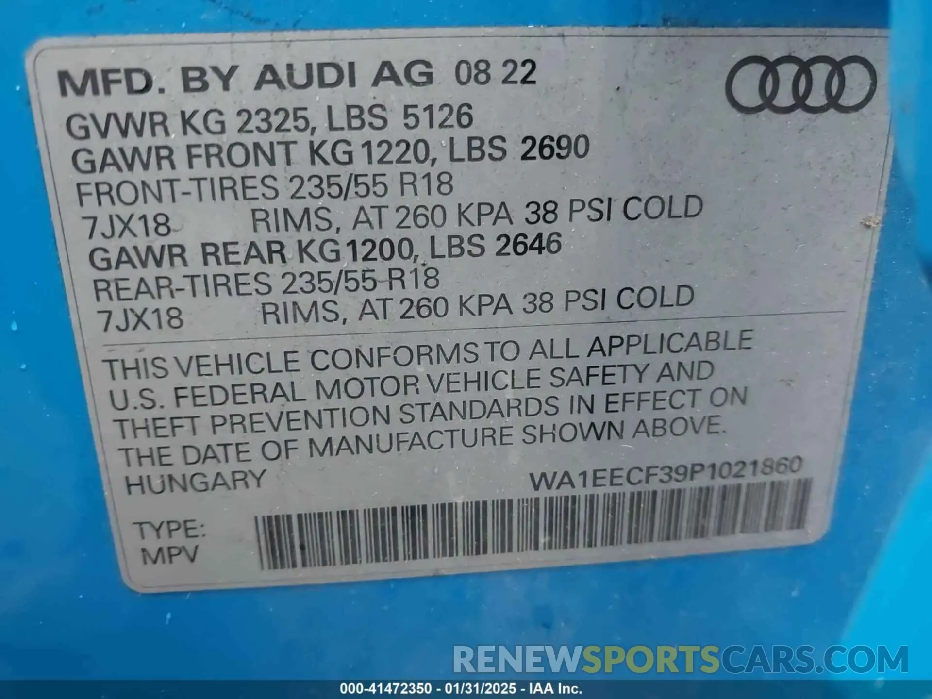 9 Photograph of a damaged car WA1EECF39P1021860 AUDI Q3 2023