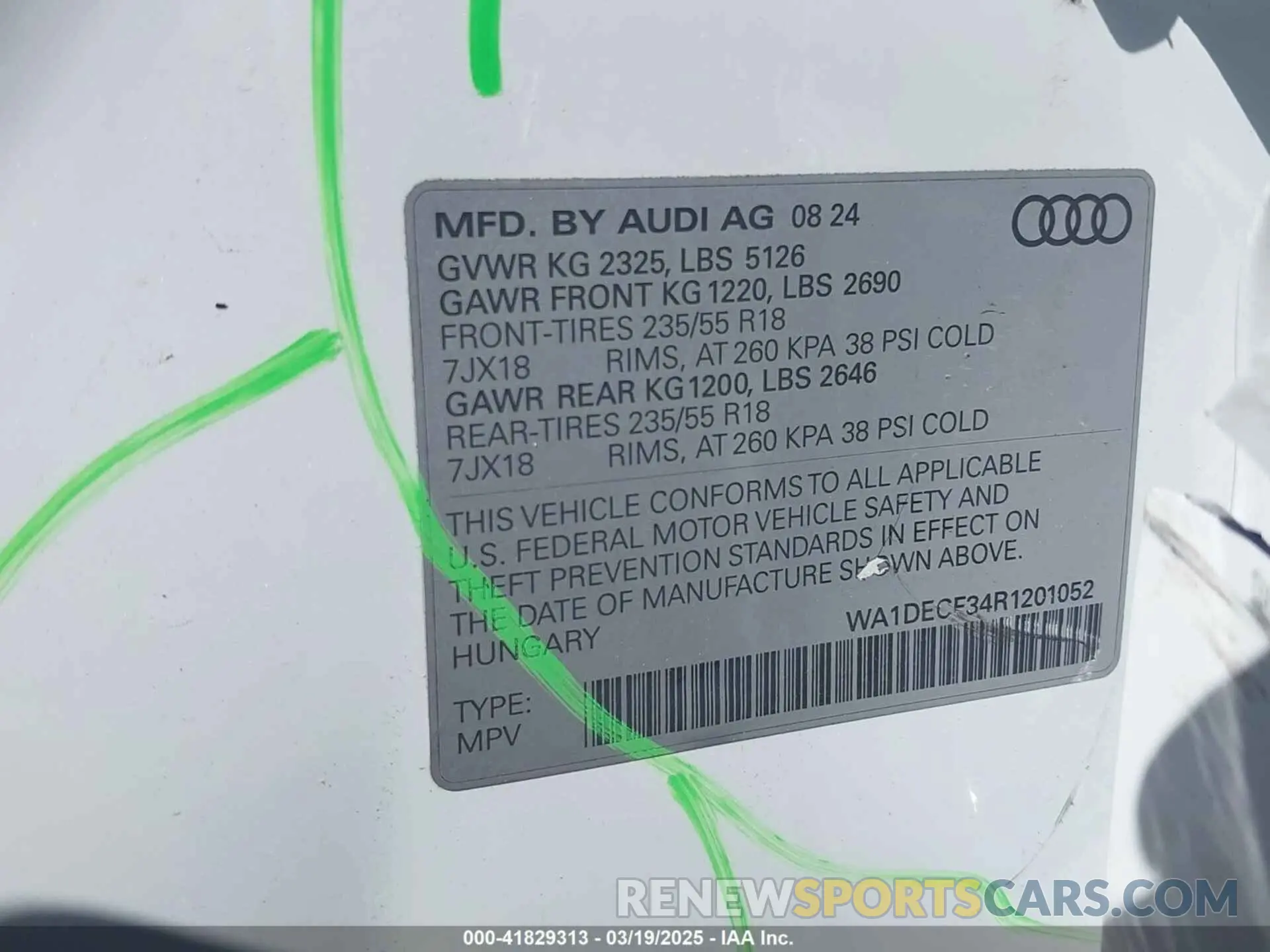 9 Photograph of a damaged car WA1DECF34R1201052 AUDI Q3 2024