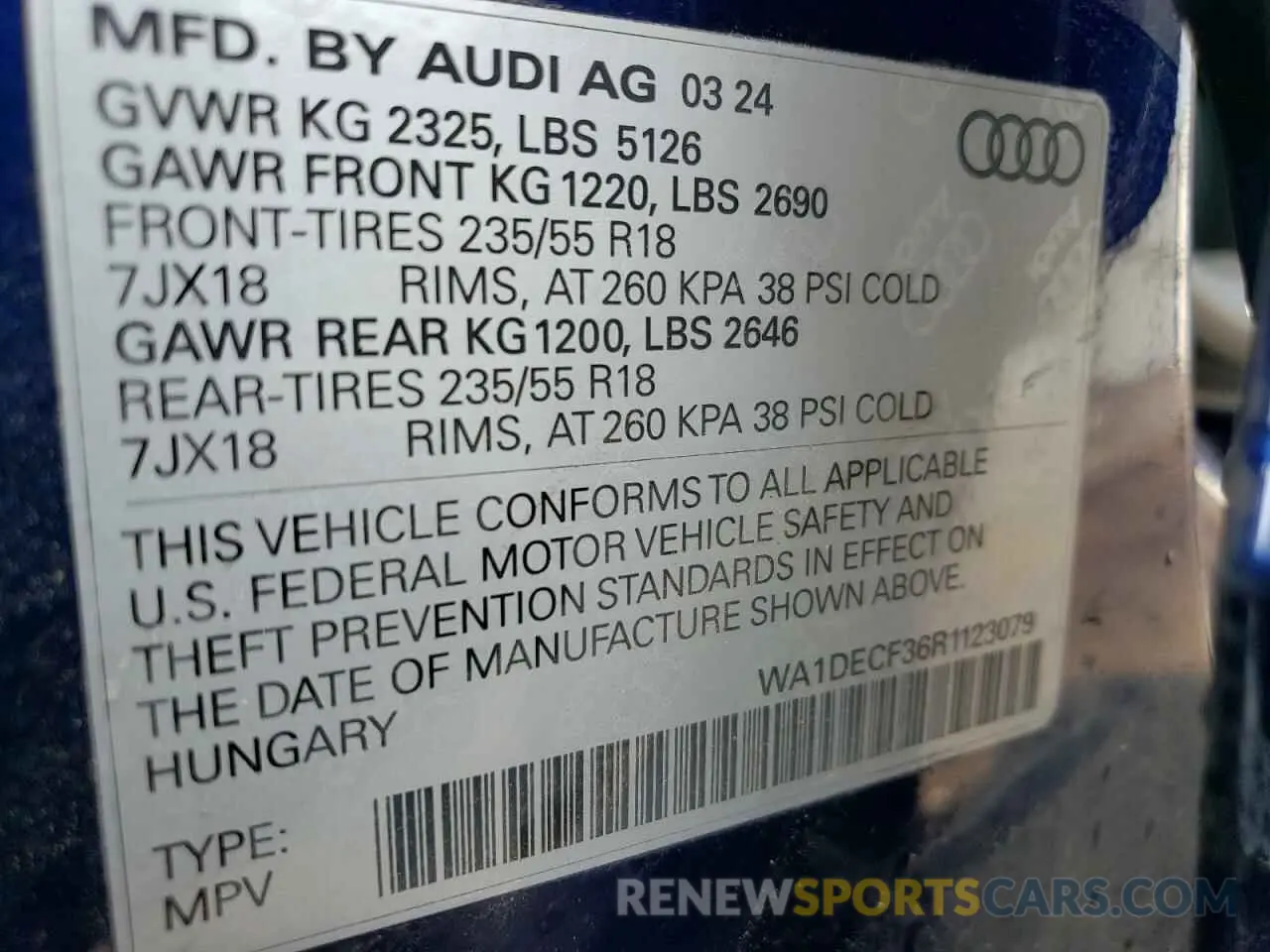 14 Photograph of a damaged car WA1DECF36R1123079 AUDI Q3 2024