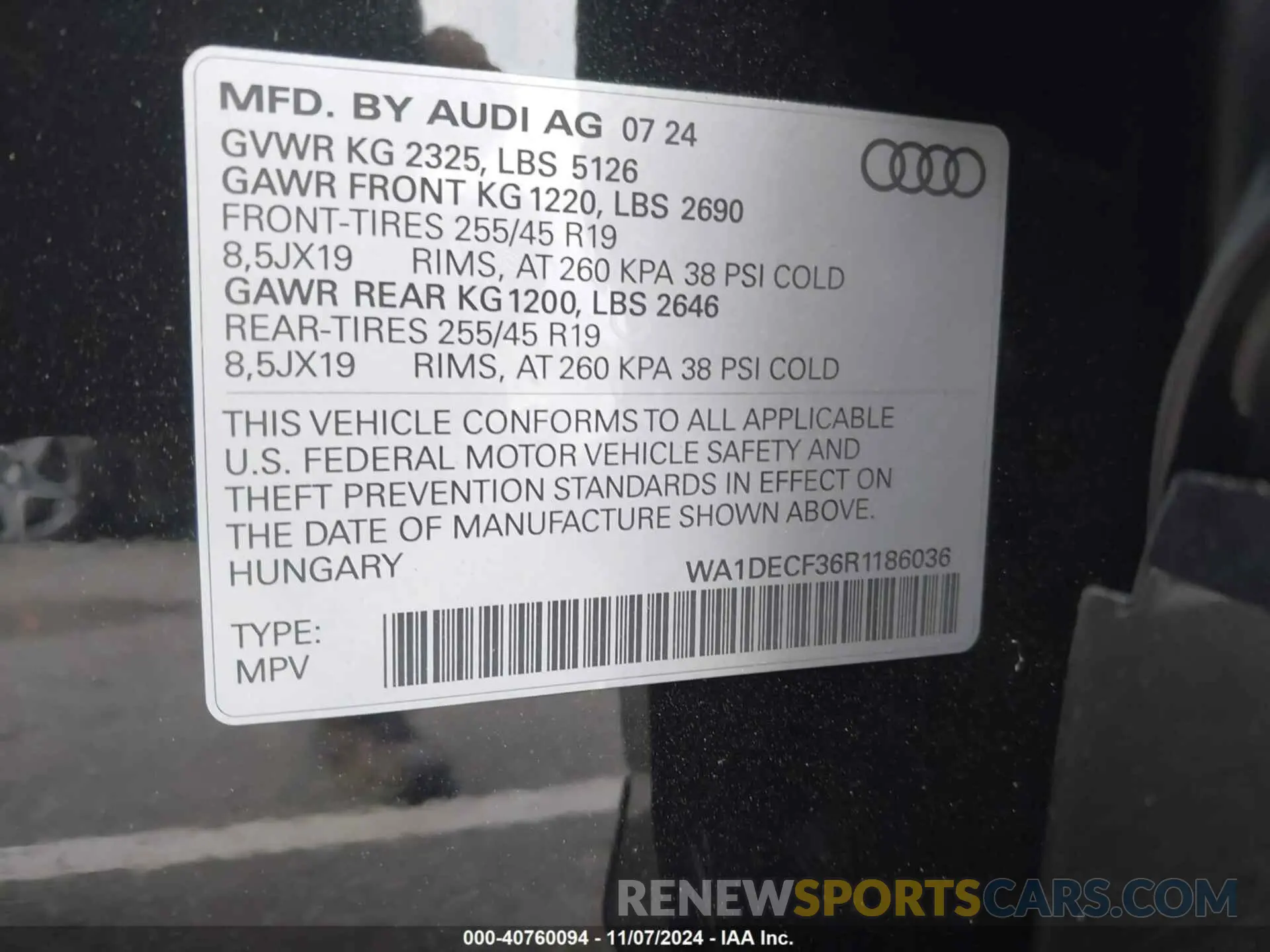 9 Photograph of a damaged car WA1DECF36R1186036 AUDI Q3 2024