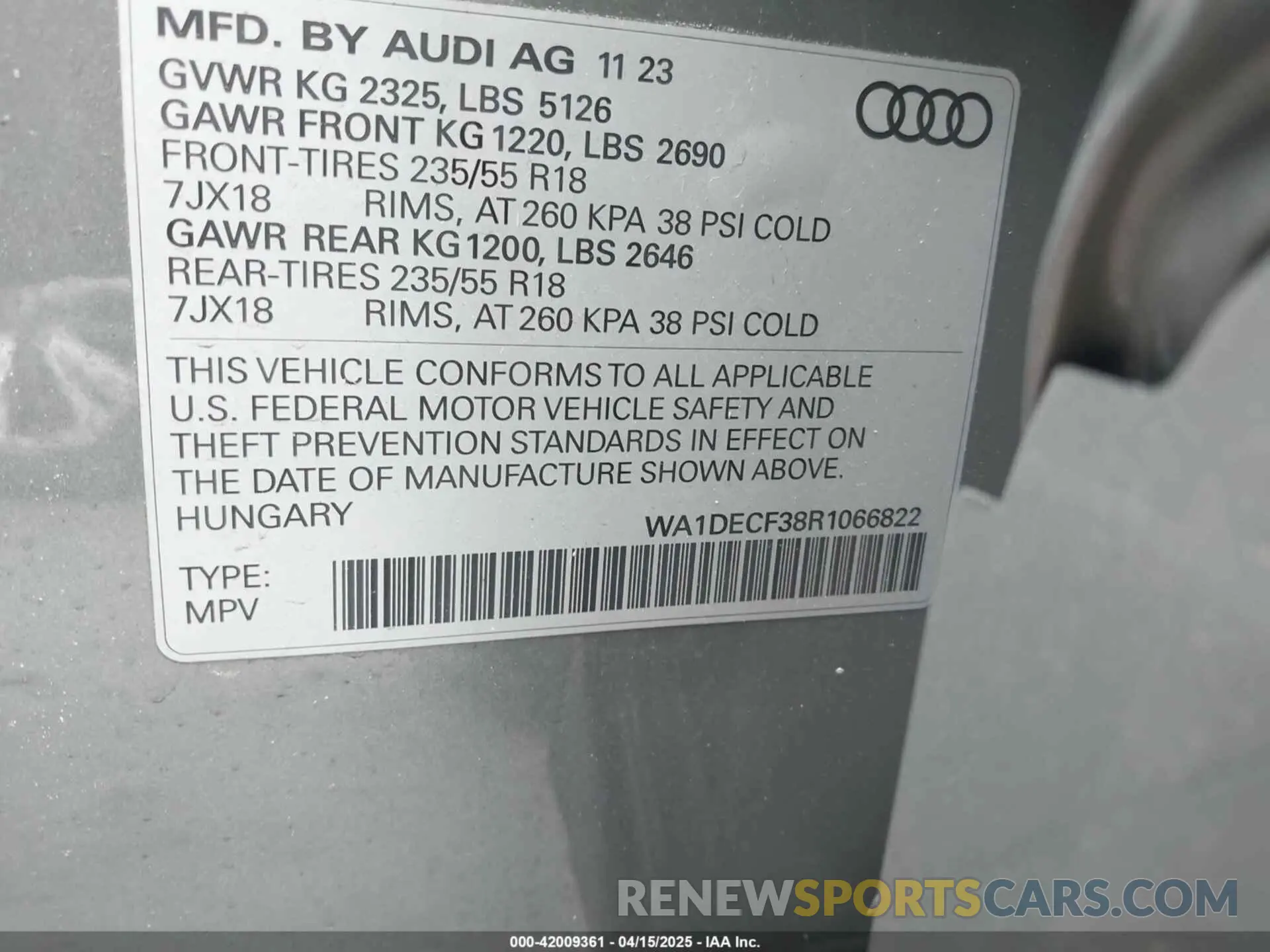 9 Photograph of a damaged car WA1DECF38R1066822 AUDI Q3 2024