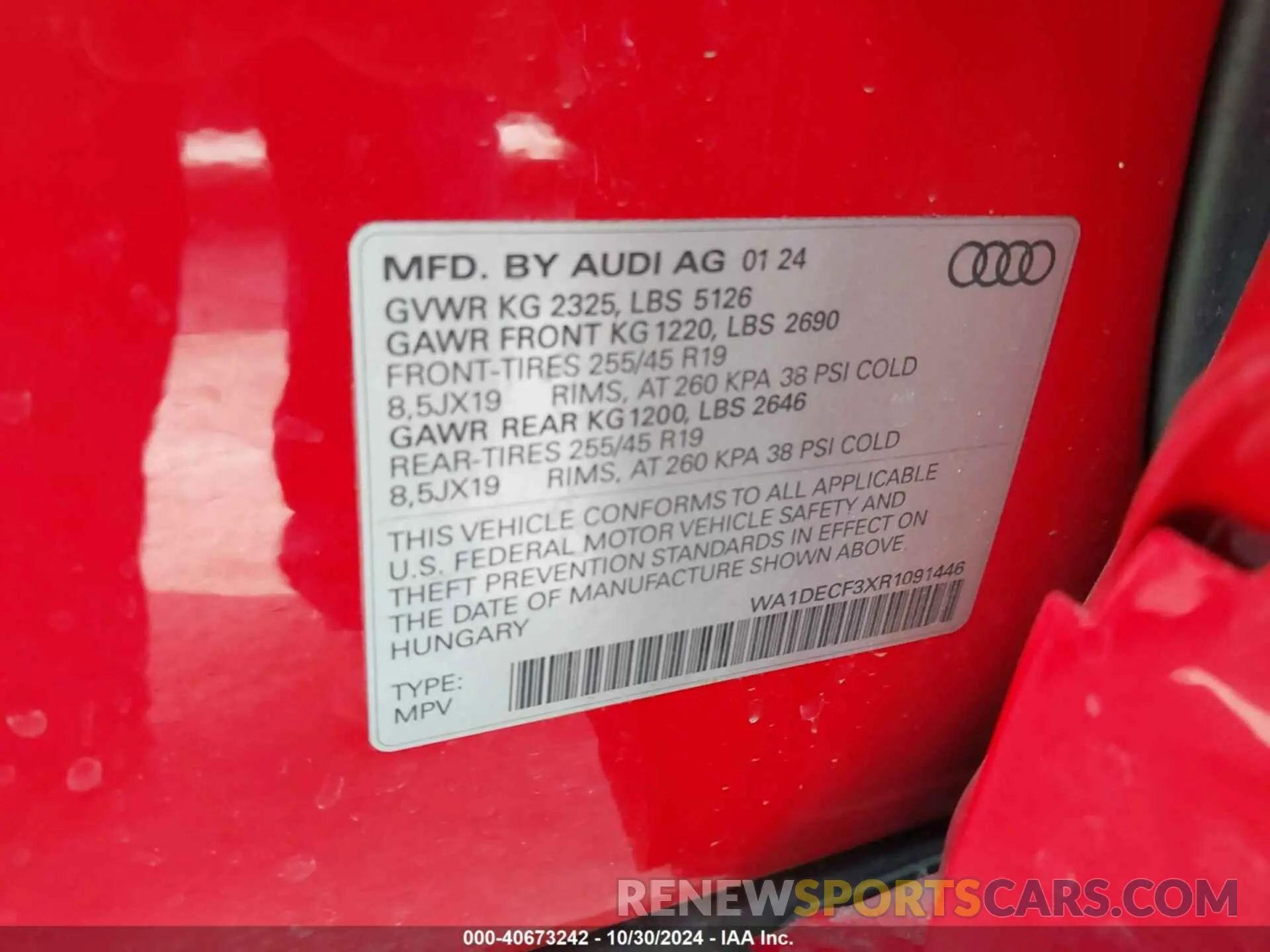 9 Photograph of a damaged car WA1DECF3XR1091446 AUDI Q3 2024