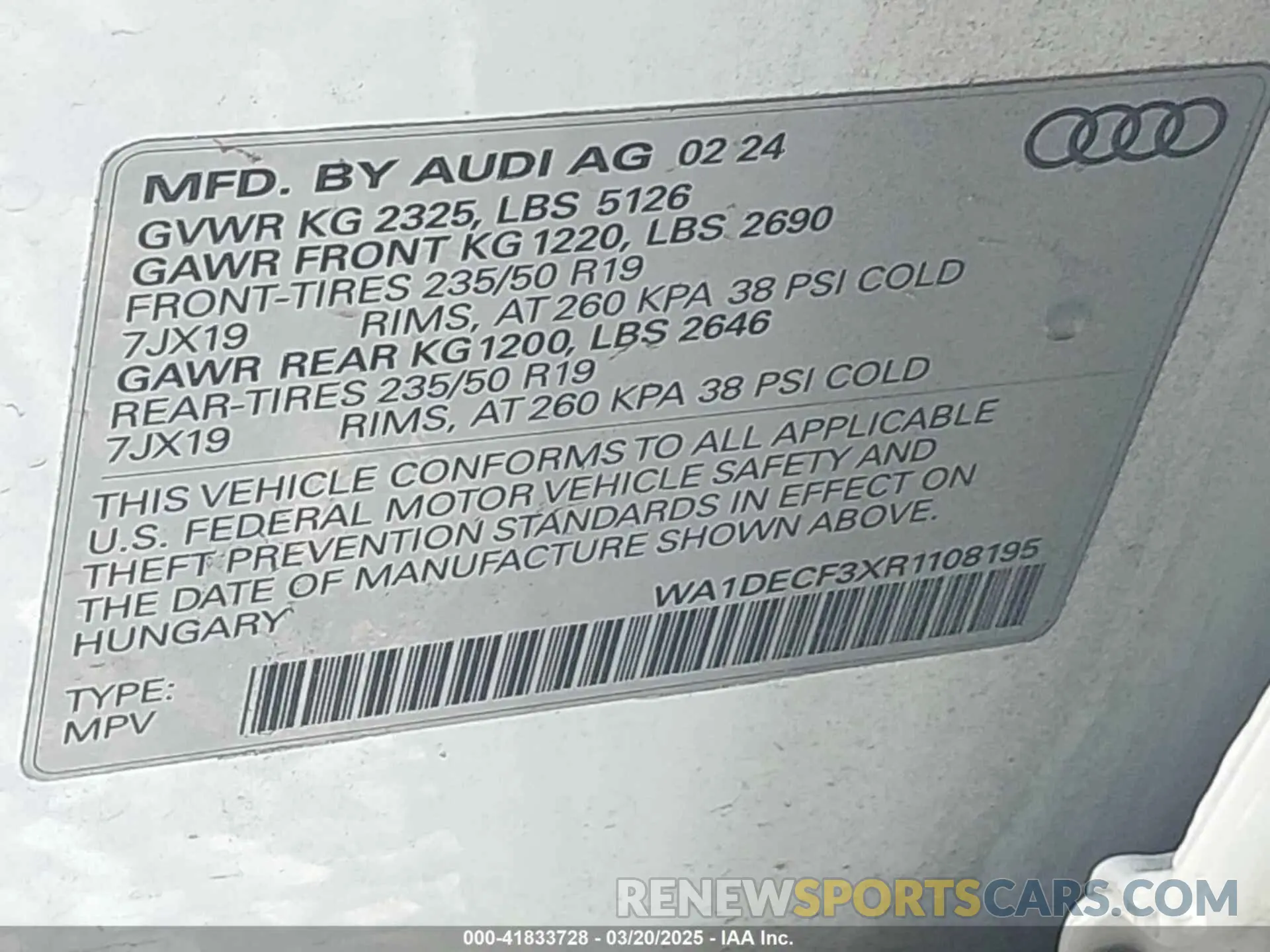 9 Photograph of a damaged car WA1DECF3XR1108195 AUDI Q3 2024