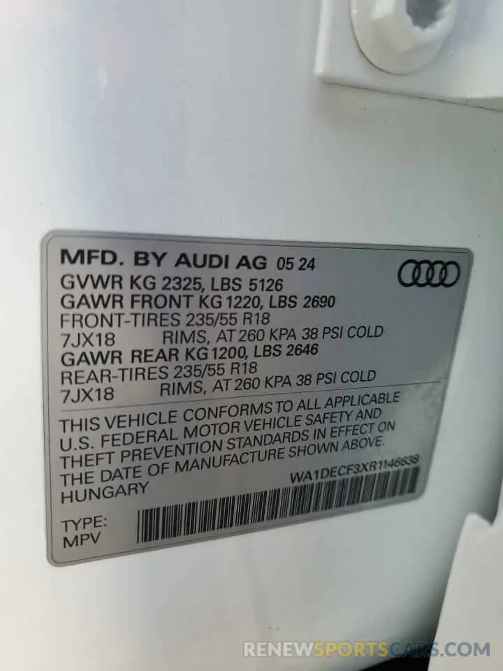12 Photograph of a damaged car WA1DECF3XR1146638 AUDI Q3 2024