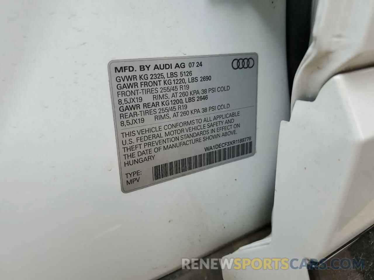 12 Photograph of a damaged car WA1DECF3XR1189778 AUDI Q3 2024