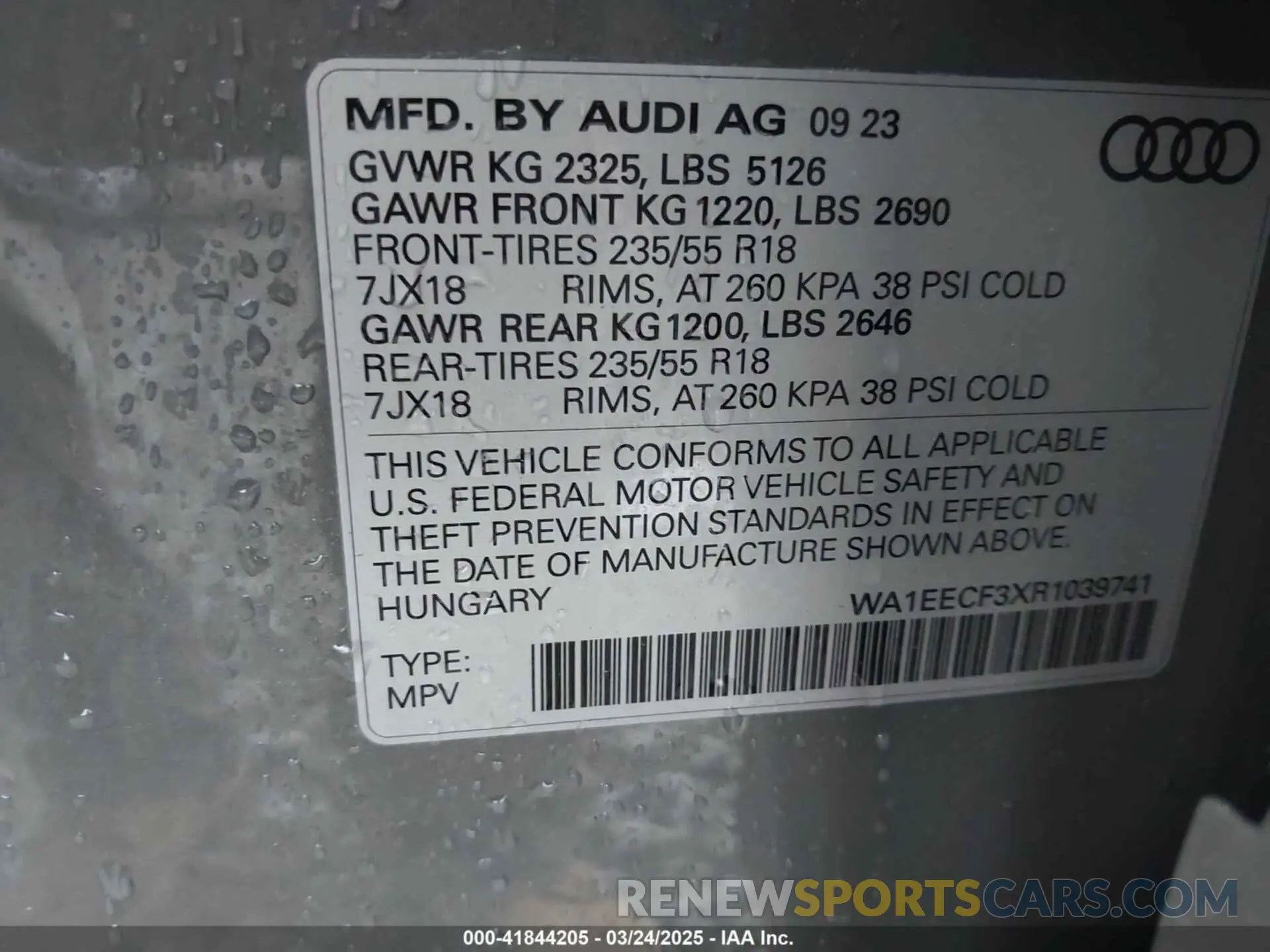9 Photograph of a damaged car WA1EECF3XR1039741 AUDI Q3 2024
