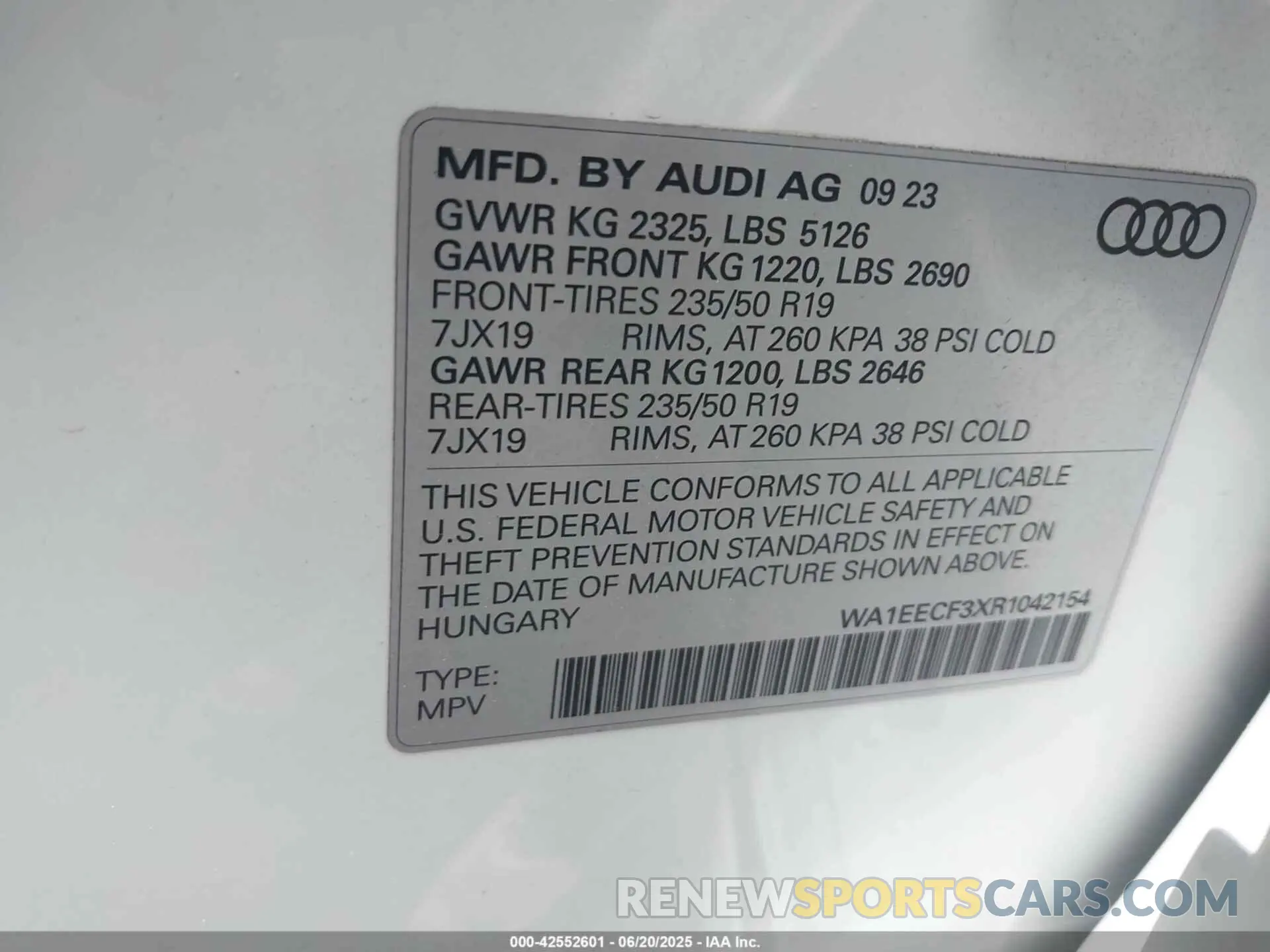 9 Photograph of a damaged car WA1EECF3XR1042154 AUDI Q3 2024