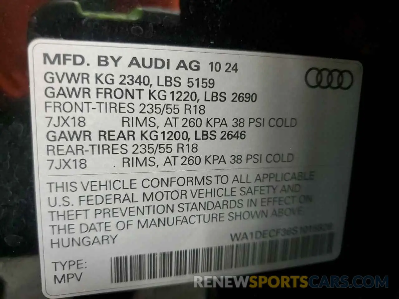 14 Photograph of a damaged car WA1DECF36S1015826 AUDI Q3 2025