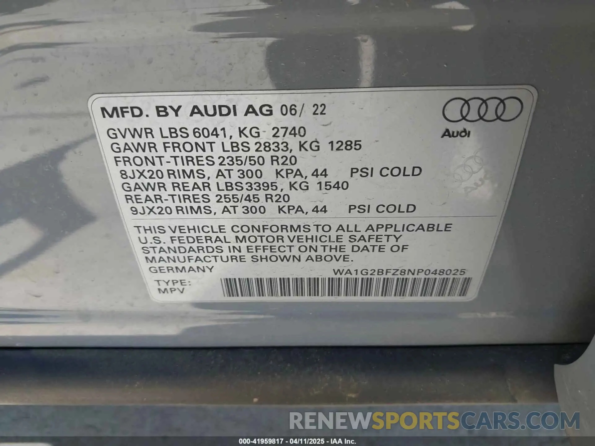 9 Photograph of a damaged car WA1G2BFZ8NP048025 AUDI Q4 E-TRON 2022