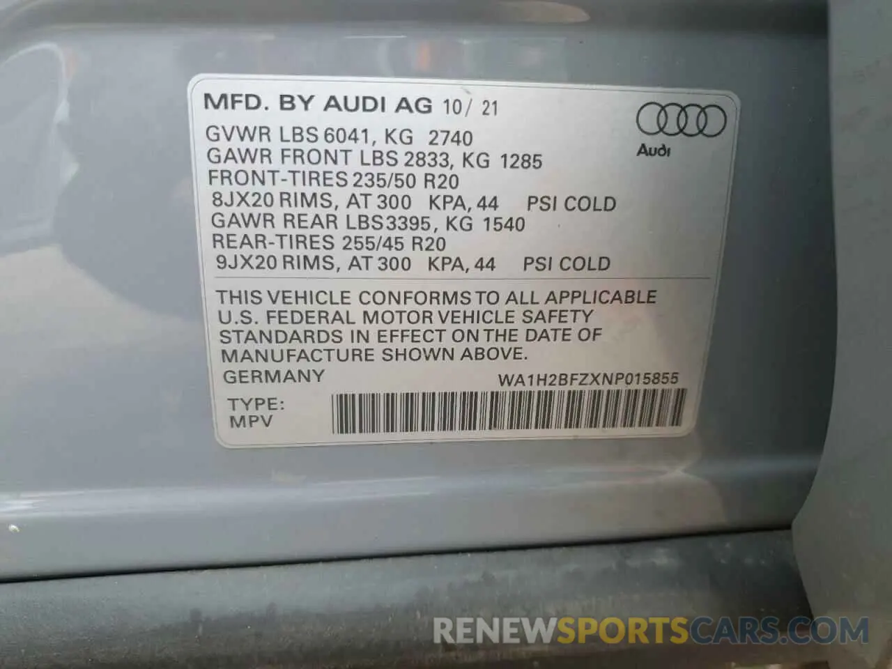 14 Photograph of a damaged car WA1H2BFZXNP015855 AUDI Q4 E-TRON 2022