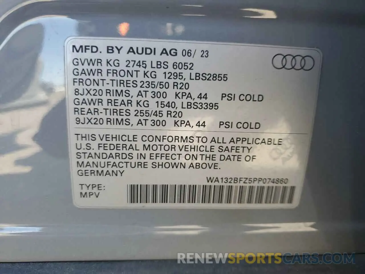 13 Photograph of a damaged car WA132BFZ5PP074860 AUDI Q4 E-TRON 2023