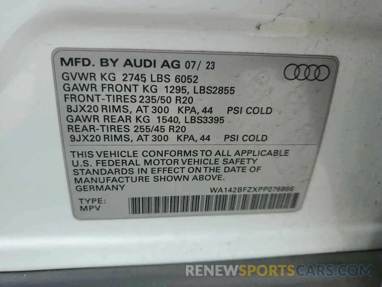 13 Photograph of a damaged car WA142BFZXPP076866 AUDI Q4 E-TRON 2023