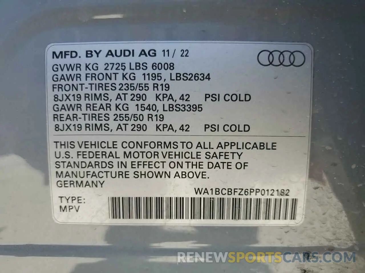 12 Photograph of a damaged car WA1BCBFZ6PP012182 AUDI Q4 E-TRON 2023