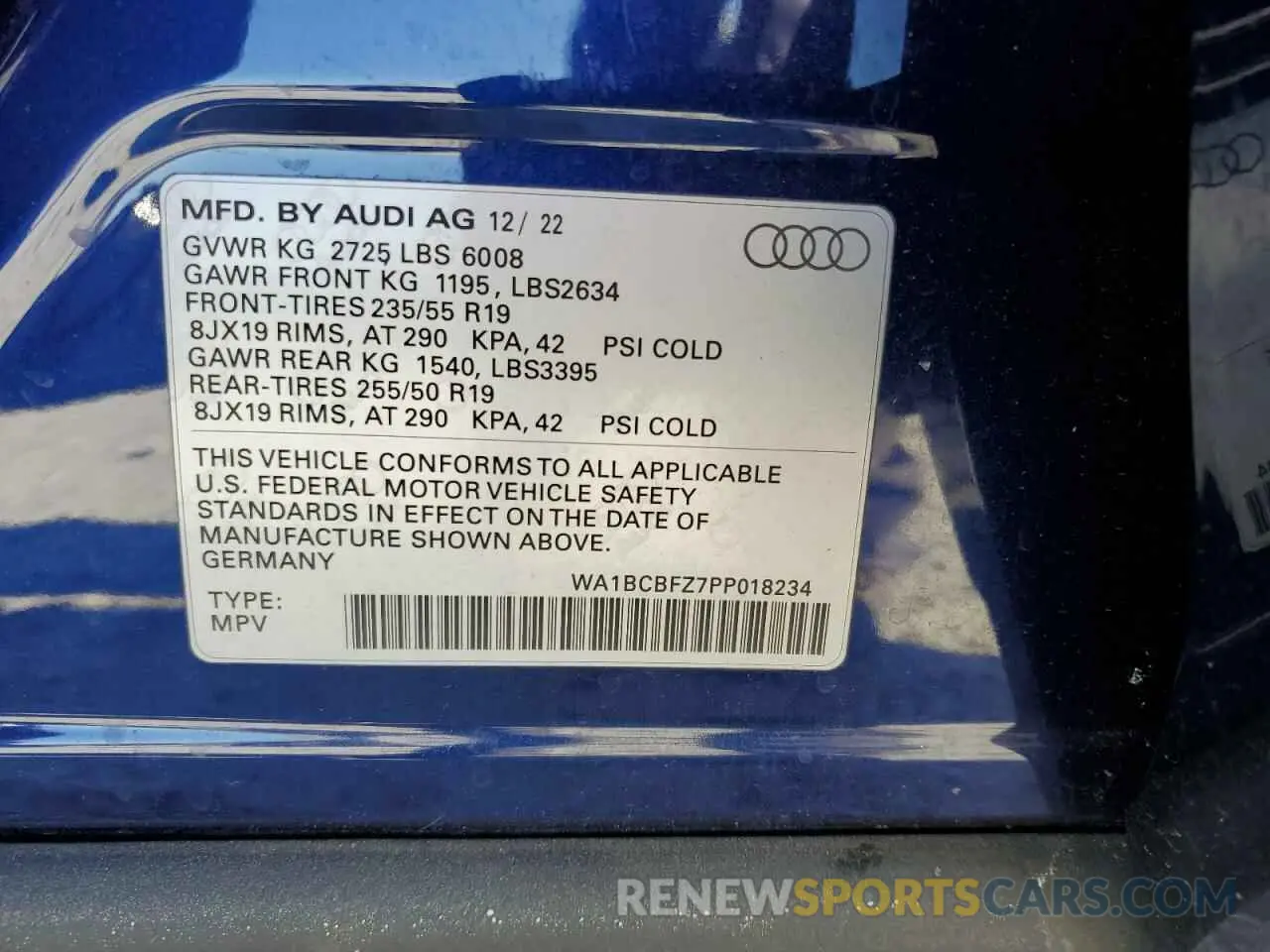 13 Photograph of a damaged car WA1BCBFZ7PP018234 AUDI Q4 E-TRON 2023
