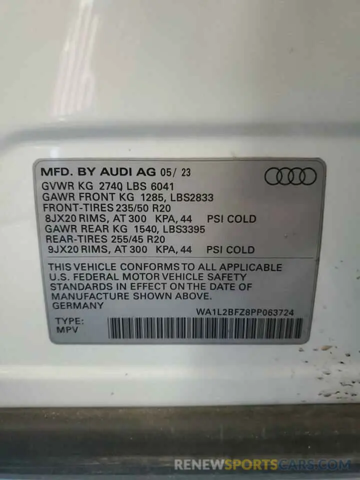 14 Photograph of a damaged car WA1L2BFZ8PP063724 AUDI Q4 E-TRON 2023