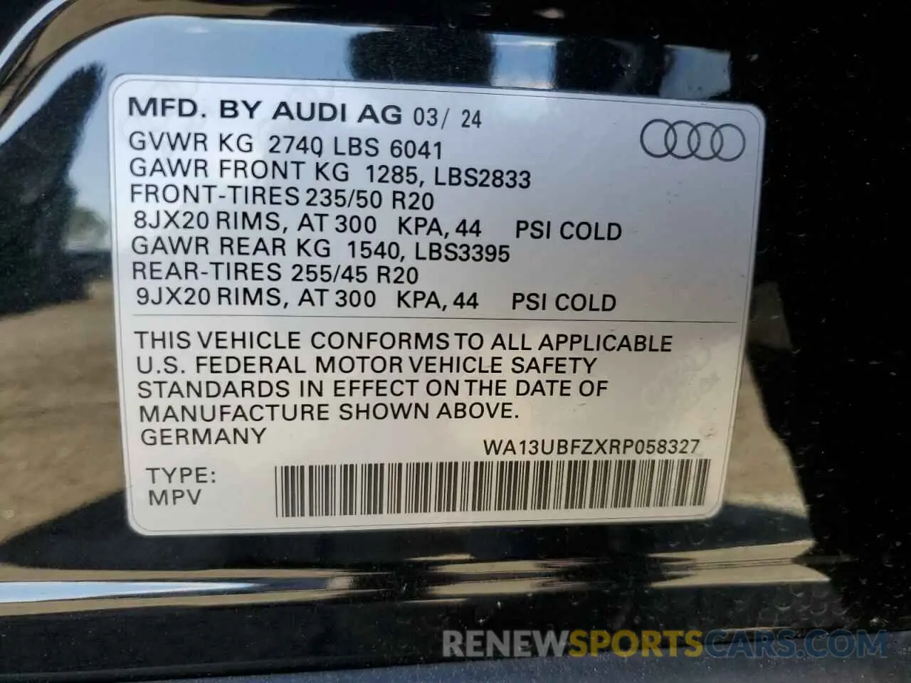 13 Photograph of a damaged car WA13UBFZXRP058327 AUDI Q4 E-TRON 2024