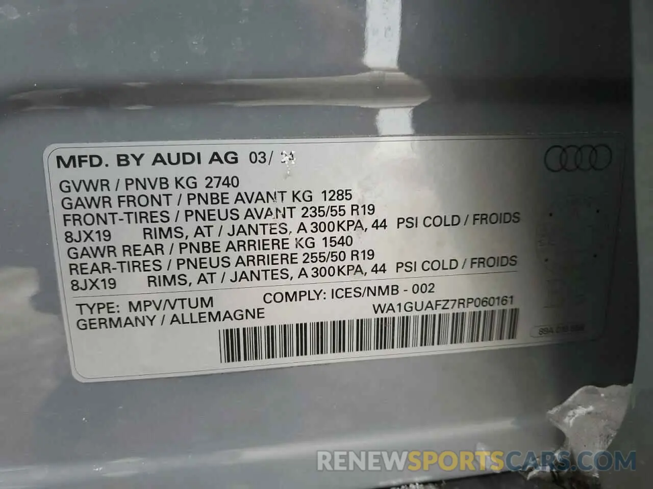 14 Photograph of a damaged car WA1GUAFZ7RP060161 AUDI Q4 E-TRON 2024