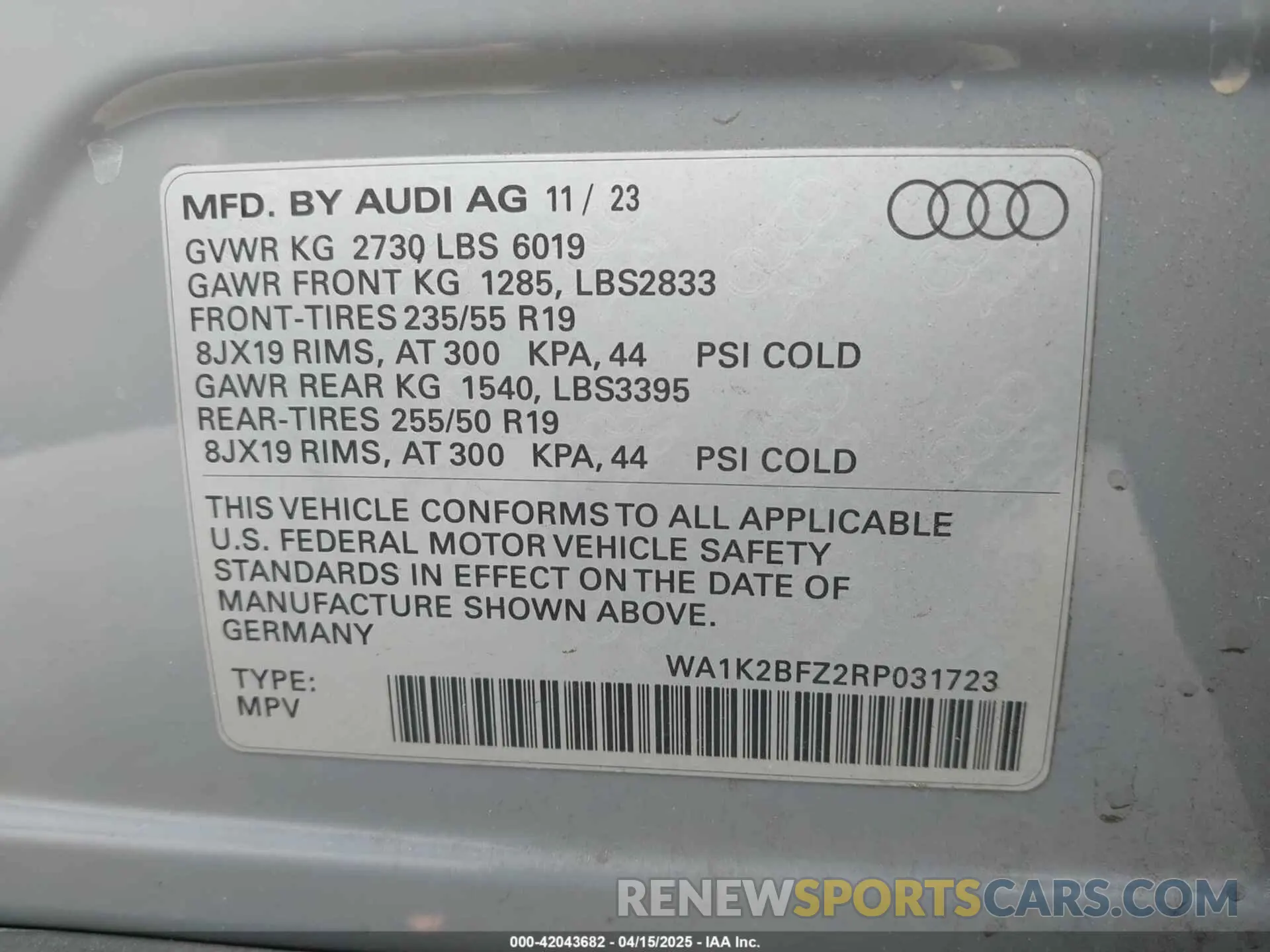 9 Photograph of a damaged car WA1K2BFZ2RP031723 AUDI Q4 E-TRON 2024