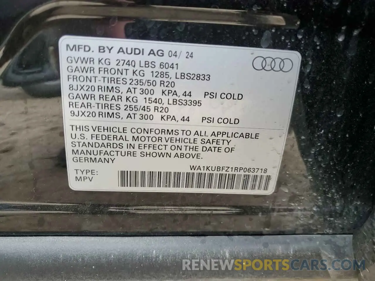 13 Photograph of a damaged car WA1KUBFZ1RP063718 AUDI Q4 E-TRON 2024