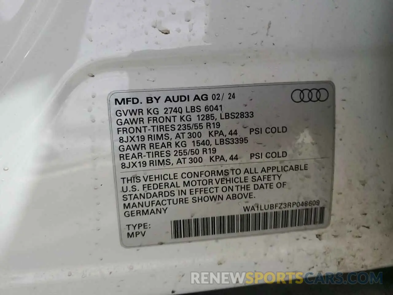 13 Photograph of a damaged car WA1LUBFZ3RP048609 AUDI Q4 E-TRON 2024