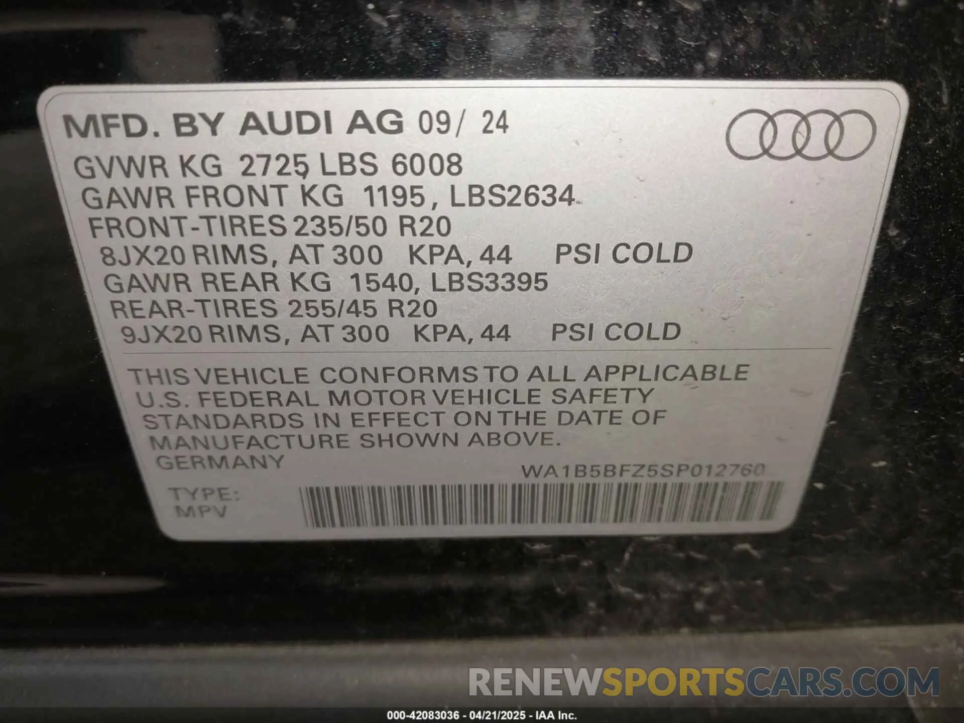 9 Photograph of a damaged car WA1B5BFZ5SP012760 AUDI Q4 E-TRON 2025